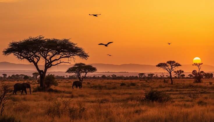 Golden sunset safari view