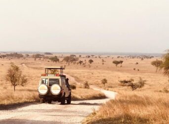 Safari vehicle on a dry season in Kenya